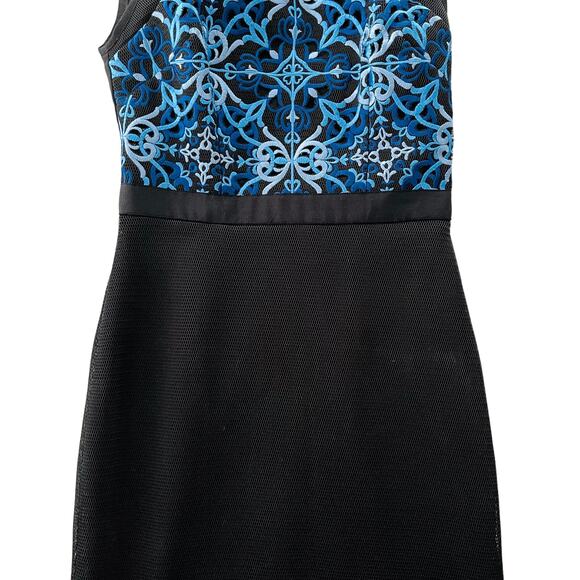 Ted Baker Black Blue Mesh Floral Dress Small/1 Knee Length Pencil Cocktail Party - Picture 3 of 7